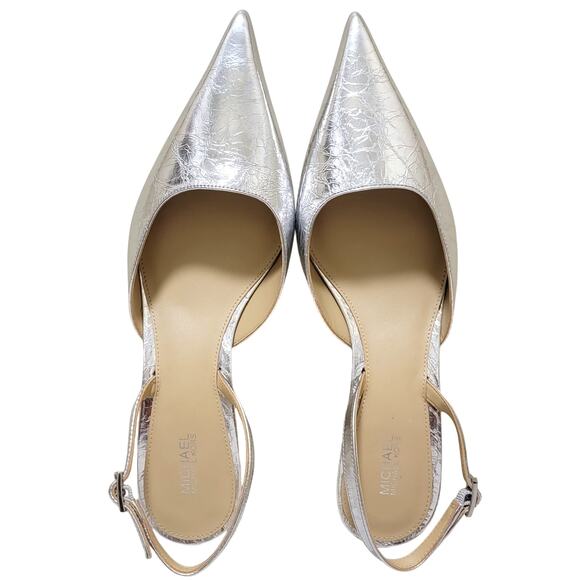 Michael Michael Kors Pump Heels Luna Kitten Slingback Size US 9.5M Silver Metal - Picture 4 of 6